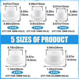 VARMDUKKE 20pcs Bathtub Jet Covers, White Silicone Hole Plug, 5 Sizes Heat-Resistant Reusable Jet Tub Cover Caps, Waterproof Non-Slip Pipe Tube Inserts for Bathtub Pool Hole