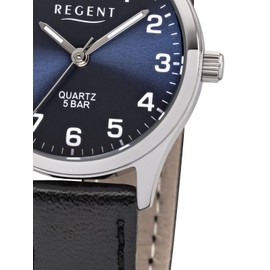 Regent 12111184 Women's Analogue Quartz Watch with Leather Strap, black, Bracelet