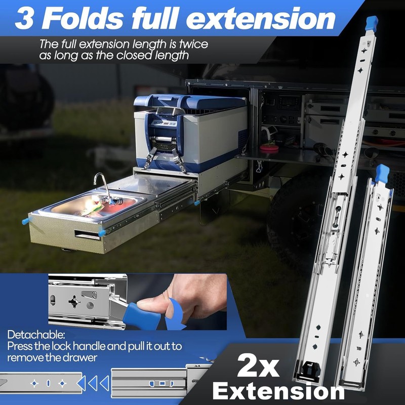 Heavy Duty Drawer Slides with Lock 20 Inch,3-Fold Full Extension