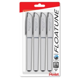 Pentel Floatune Rollerball Pens, (0.8mm), Medium Line, Black Ink, Pack of 4 (BY108BP4A)