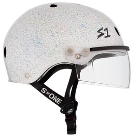 S1 Lifer Visor Helmet Gen 2 for Skateboarding, BMX, and Roller Skating - EPS Fusion Foam, CPSC & ASTM Certified - White Gloss Glitter w/Clear Visor Medium (21.5")