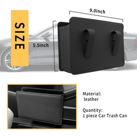 SSNNUU Leather Car Trash Can with Hooks,Multi-Function Waterproof Car Trash Bin/Car Organizers and Storage,Universal Mini Trash Can for Car Door,Seats Interior Accessories (Black)