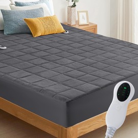 Heated Mattress Pad Full Size,Mattress Pad Coral Fleece Electric Bed Warmer 10 Heat Settings | Auto Off 2-4-8 Hours | Fit Up to 18" Deep Pocket | Machine Washable | Gray