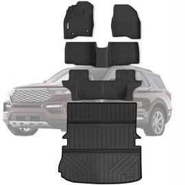 SANBAN-AXE Floor Mats & Large Trunk Mat for 2017 2018 2019 Ford Explorer，TPE All Weather Protection Car Floor Liners with Foldable Big Cargo Liners Accessories