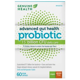 Genuine Health Advanced Gut Health Probiotic, 15 Billion CFU, Shelf and Refrigerator Stable, 60 Capsules