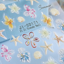 5D Embossed Nail Stickers Ocean Nail Decals Cute Starfish Shell Nail Stickers for Nail Art Summer DIY Self-Adhesive Handmade Nails Supplies Hawaii Accessories for Women Girls 3 Sheets
