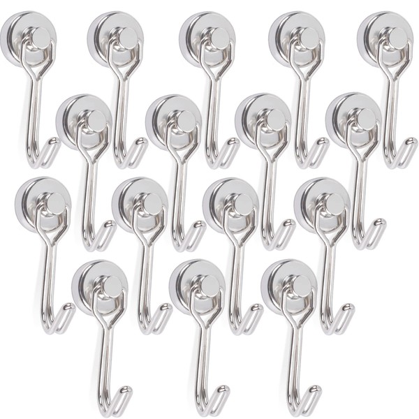 Set of 16 Magnetic Hooks, Diameter 0.6 inches (16 mm),