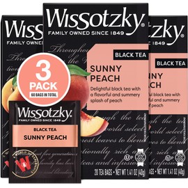 Wissotzky Sunny Peach Black Tea, (3 Pack - 60 Tea Bags) | Antioxidant Rich | Fruity Delight | Black Tea Bags