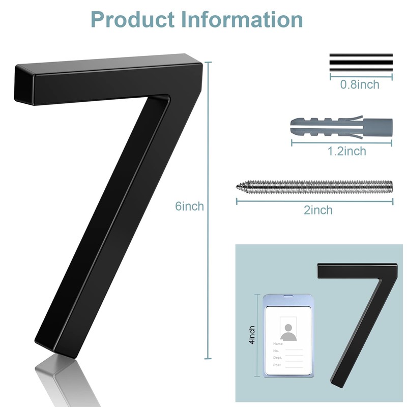 6" Floating Stainless Steel Address House Number, Modern Metal Anti-Rust