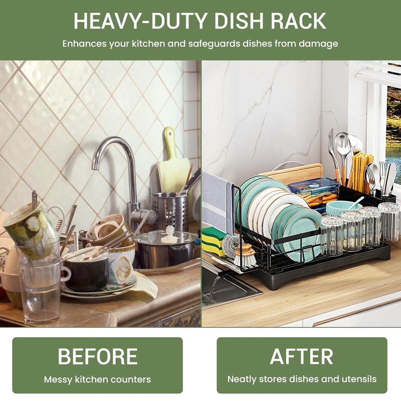 DINEST 1 Tier Dish Drying Rack with Drainboard – Rust