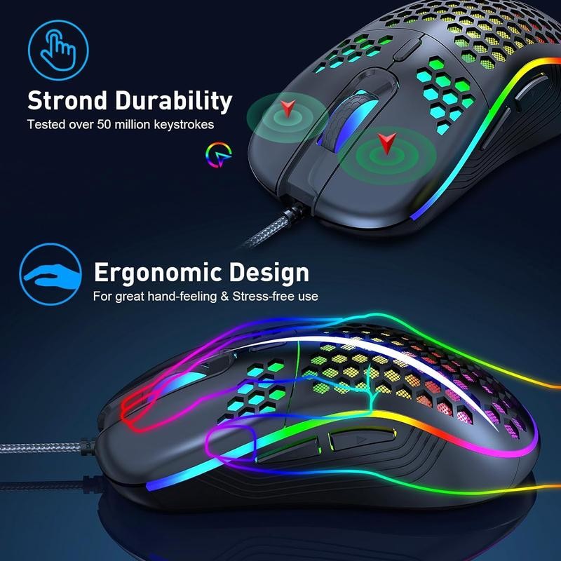 Wired Gaming Mouse, Computer Mouse Ergonomic Mice Honeycomb Design with