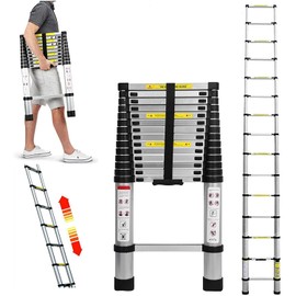 14.5ft Aluminum Telescoping Ladder, Compact Extendable Ladder with Non-Slip Feet and Locking Mechanism, Portable Extension Ladder Folding Multi-Purpose Ladder for Indoor Outdoor Work, 330lb Capacity