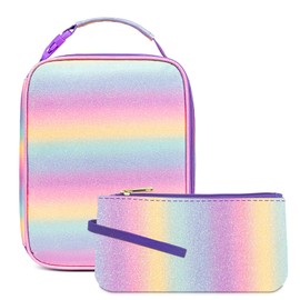 Ebibag Lunch Box with Sandwich/Snack Bag for Girls Teens Kids for School Unicorn Rainbow Insulated Lunch Bag Suitable for Bento Box Lunch Container Lonchera para niñas