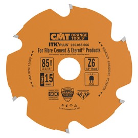 CMT 236.085.06G ITK PLUS Diamond Saw Blade for Fiber Cement Products, 3-3/8" x 6 Trapezoidal Teeth with 15mm Bore, PTFE Coating