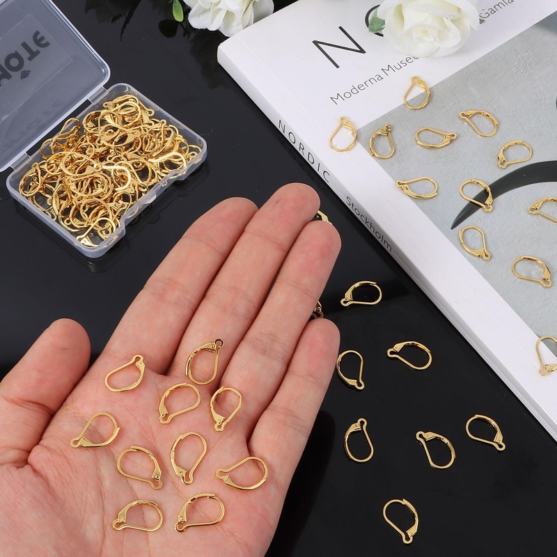 TMMATE 100pcs 18K Gold Filled Leverback Earring Hooks, Hypoallergenic French