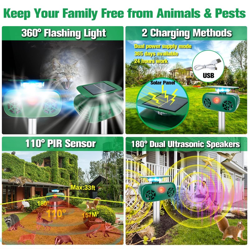 JNKNT Cat Repellent Outdoor,Solar Pest Animal Repellent,Bird Deterring Devices Solar