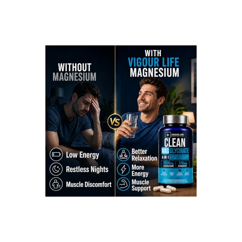 Clean Magnesium Glycinate 1500mg, 4-in-1 Complex, 120 Vegan Capsules