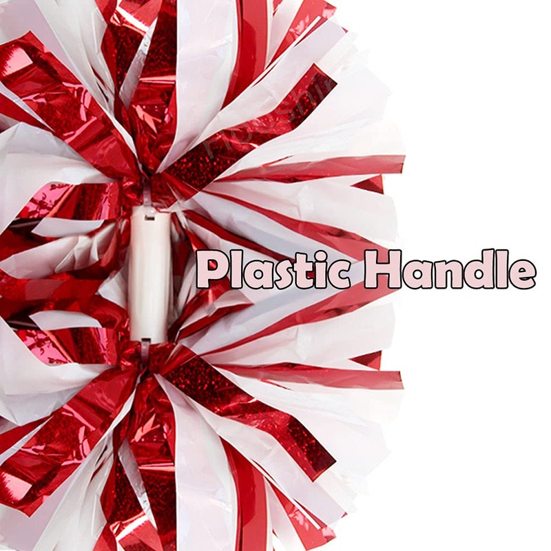 Hooshing 2 Pack Cheerleading Pom Poms Holographic Red and White