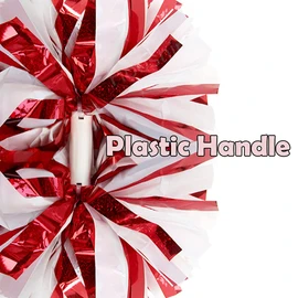 Hooshing 2 Pack Cheerleading Pom Poms Holographic Red and White with Baton Handle for Team Spirit Sports Dance Cheering Kids Adults