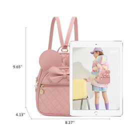 KL928 Girls Quilted Bowknot Cute Mini Backpack Small Daypacks Convertible Shoulder Bag Solid Color Purse for Women (DX-Light Pink)