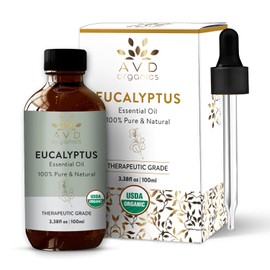 AVD Organics Eucalyptus Essential Oil 100ml - 100% Natural and Pure USDA Organic Eucalyptus Oil - Diffuser, Aromatherapy, Skin & Hair - 3.38fl oz