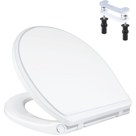 iFealClear Round Toilet Seat Compatible with Kohler, American Standard, TOTO, Slow Close Toilet Seat Cover with Non-Slip Bumpers, Never Loosen Toilet Bolt Hinge, One-Click to Quick Release, White