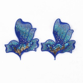 SUNMOVE 2 Pcs Embroidery Sequin Flower Applique Sewing Flower Fabric for Hat,Bra,Jacket,Gown Dress DIY Crafts（Blue）
