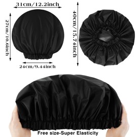 2 PCS Large Shower Cap for Braids - Waterproof Shower Cap for Women, Reusable XL Plastic Shower Caps Jumbo Bath Bonnet for Long Thick Curly Hair, Locs, Twist Braids (Black&Pink)