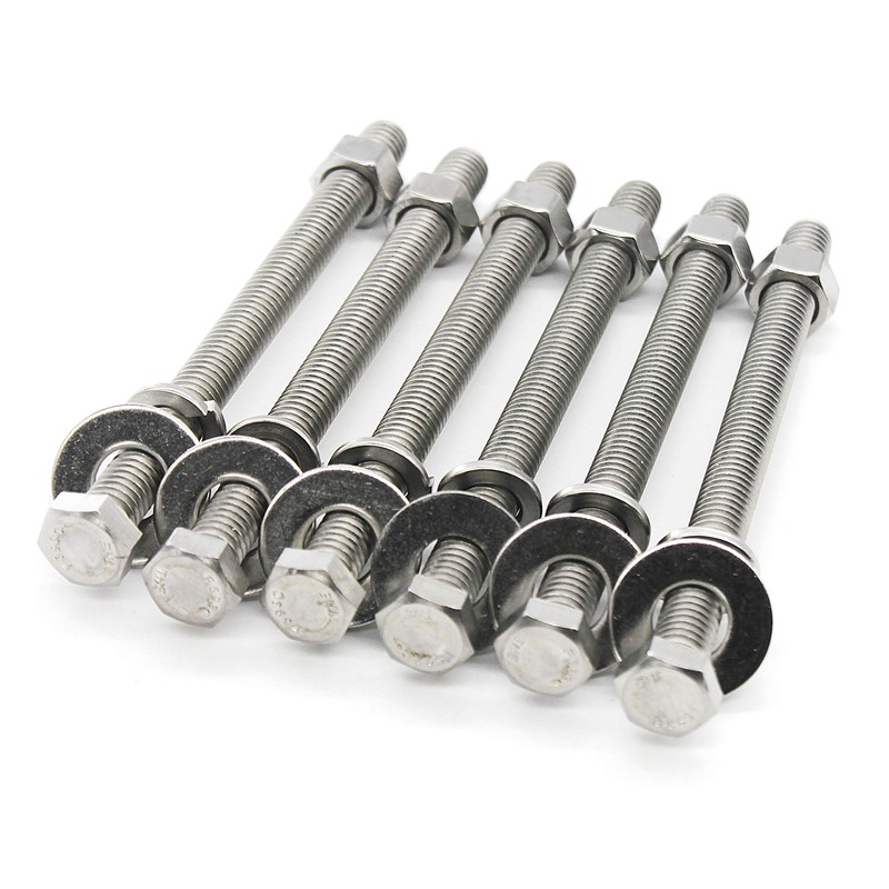 (4 Sets) 3/8-16x4 Stainless Steel Hex Head Screws Bolts, Nuts,