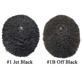 Afro Curl Toupee for Black Men Hair System Replacement African American Mens Toupee Human Hair Pieces 8X10 Injected Full Poly Skin PU Afro Kinky Curly Mens Wigs Afro Wavy 6mm, #1 Jet Black