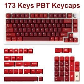 GEKUCAP Jamon Keycaps 173 Keys Double Shot Cherry Profile Keycaps Custom Red PBT Keycaps Set with Key Puller for Mechanical Keyboard Compatible with 60%, 75%, 80%, 85%, 100% ANSI ISO Layout