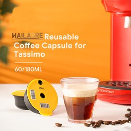 HAILASRE Coffee Capsule Four Piece Suit (60 ml/180 m/200 ml/220 ml) Refillable Coffee Capsule for Tassimo, Reusable Refill Capsule Coffee Capsule Coffee Filter for Tassimo (A)