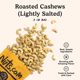 Nuts.com – Roasted Cashews (Lightly Salted) — Creamy & Savory Flavor, Healthy Snack for Adults & Kids, Good Source of Protein, Fiber, Calcium, Iron & Healthy Fats – Vegan & Gluten-Free – 2 Lb Bag