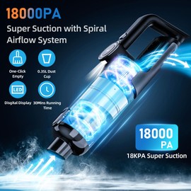 AX2V Handheld Car Vacuum Cleaner, 21000PA Powerful Suction, Cordless & Rechargeable, LCD Display & LED Light, Includes Cleaning Gel for Car, Home and Office Detail Cleaning