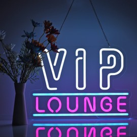 ZODZ VIP Lounge Neon Sign LED Light up Sign with USB Powered for Office, Modern White+Pink, 17x12 Inches