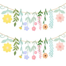 2Pack Paper Flower Banner Garland Double-Sided Waterproof Colorful Wildflower Party Decorations Boho Wildflower Garland for Birthday Bridal Baby Shower Garden Wedding Backdrop