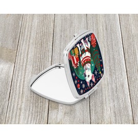 Caroline's Treasures White Pit Bull Terrier Christmas Compact Mirror Decorative Travel Makeup Mirror for Women Girls Gifts Pocket Makeup Mirror Folding Handheld