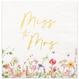 Crisky 3-Ply Floral Bridal Shower Napkins - Gold Foil Miss to Mrs Paper Disposable Napkins for Engagement/Bridal Shower/Wedding/Bachelorette Party Decoration, 50 Counts