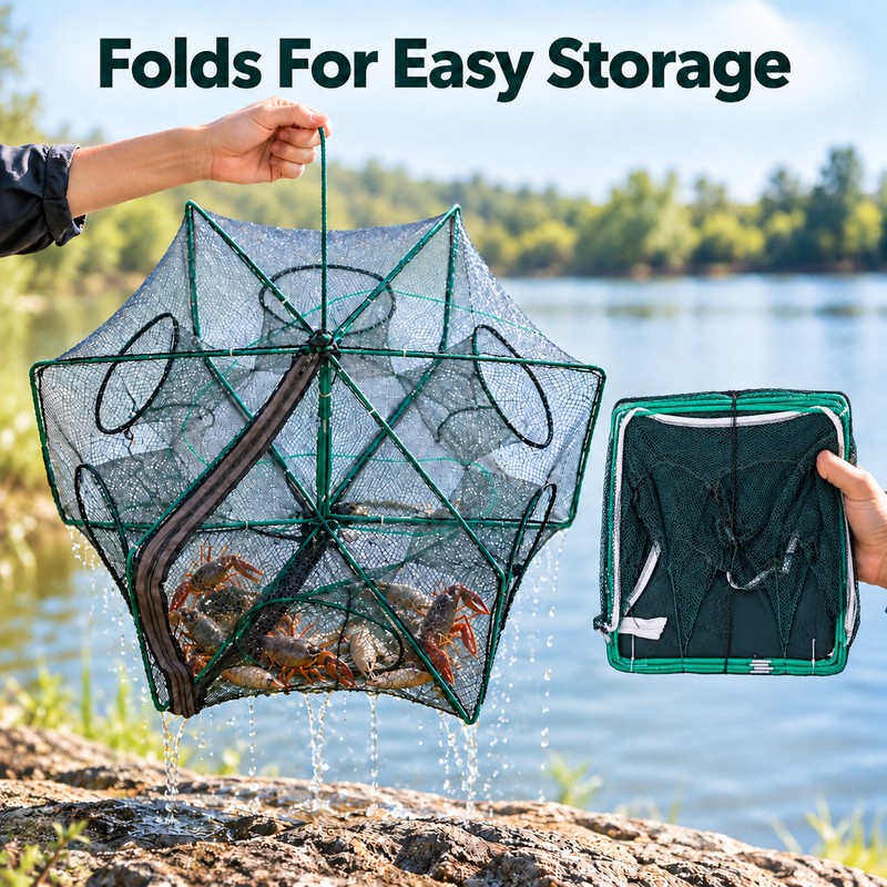 6 Hole Folding Fishing Trap Net 40CM 50CM 60CM –