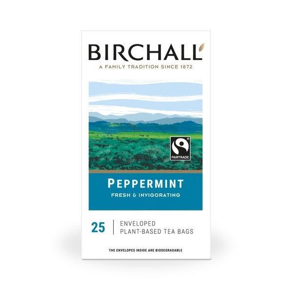 Birchall Tea Bags, Peppermint Tea Gift Set, Caffeine Free Tea Bursting with Full Flavour, Perfect Vegan Gifts, 25 Enveloped Plant-Based Tea Bags