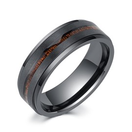 LerchPhi 8mm Wide Wood Inlay Stepped Edge Men's Wedding Band - Black Zirconium - Father's Day Gifts from Wife or Daughter, Size 10