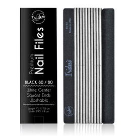 Professional Nail Files Black Washable Emery Boards 7 Inches Long Square End Serrated Edge 12 Fingernail Files Per Pack (80/80)