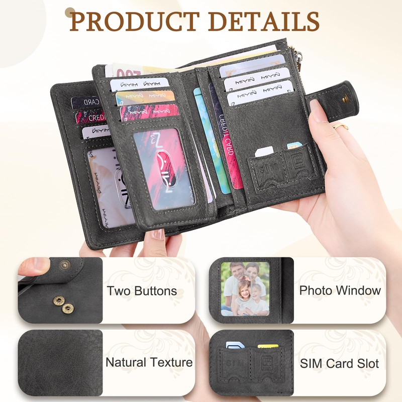 ONEKERUN Women's PU Leather Medium Purse with RFID Blocking Wallet