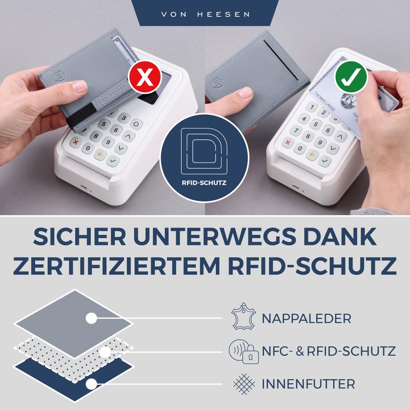 VON HEESEN slim wallet, lightblue, With mini coin compartment