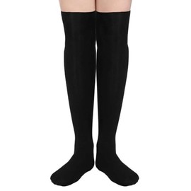 Women Warm Fluffy Over Knee Socks Fleece Lined Tigh High Sock Flannel Stockings (Black 60 cm)