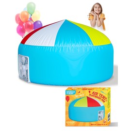 Skywin Inflatable Tent for Kids (Camo Dark Grey), Inflatable Air Tent for Kids Sets Up and Stores Away in Seconds, Improved Blow up Fort (Fan NOT Included) (Beach Ball Blue)