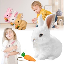 HBKUUY Mi Conejito De Juguete Realista, Juguete Interactivo Realista Que Salta, Se Mueve Y Sacude Las Orejas, Pascua Halloween Conejito Peluche con Sonidos Y Movimiento (Blanco)