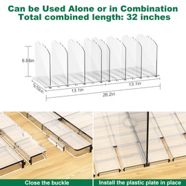 MEKEET Purse Organizer, Acrylic Purse Organizer For Closet, 26 Inch 8 Panels Adjustable Shelf Bag Divider, Clear Wave Detachable Handbag Storage Shelf, Keep Purses Upright