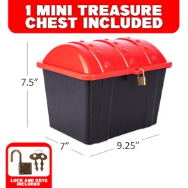 ArtCreativity Cofre del tesoro para niños, cofre de pirata negro con cubierta roja, cofre del tesoro de plástico con cerradura y llaves, baúl de almacenamiento funcional para juguetes, caja de premios