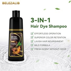 Champú Tinte Castaño Oscuro - Nutrición Natural Para Cubrir Las Canas, Champú 3 En 1 Para Mujer, Coloración Semipermanente Instantánea, Dura 30 Días/I